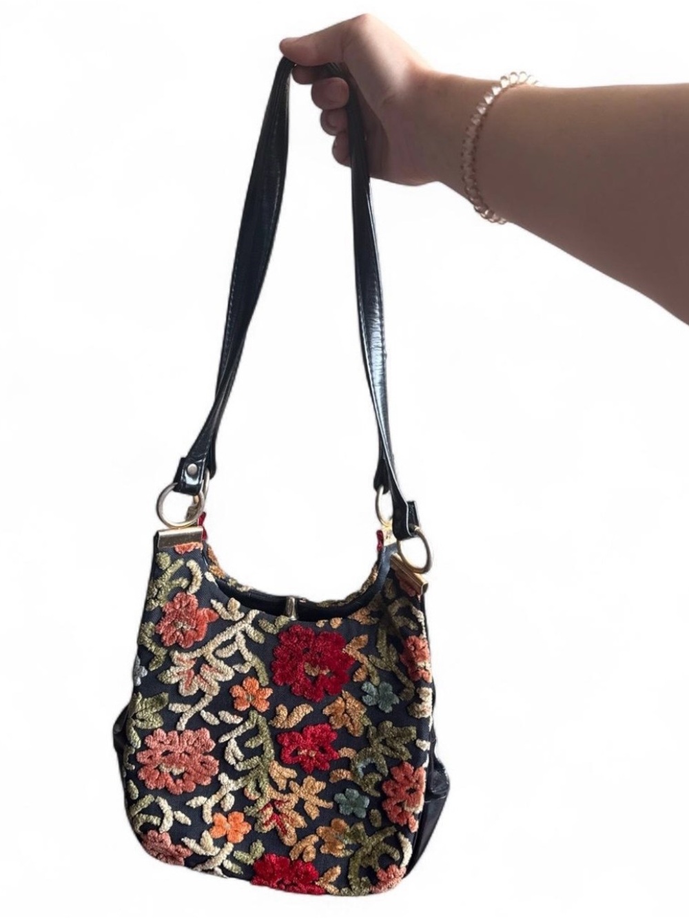 Embroidered Black Floral Shoulder Bag